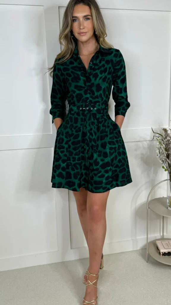 GIRL IN MIND Fitted Dresses | Going Out Dresses^Mitchell Green Leopard Print Wrap Detail Mini Shirt Dress