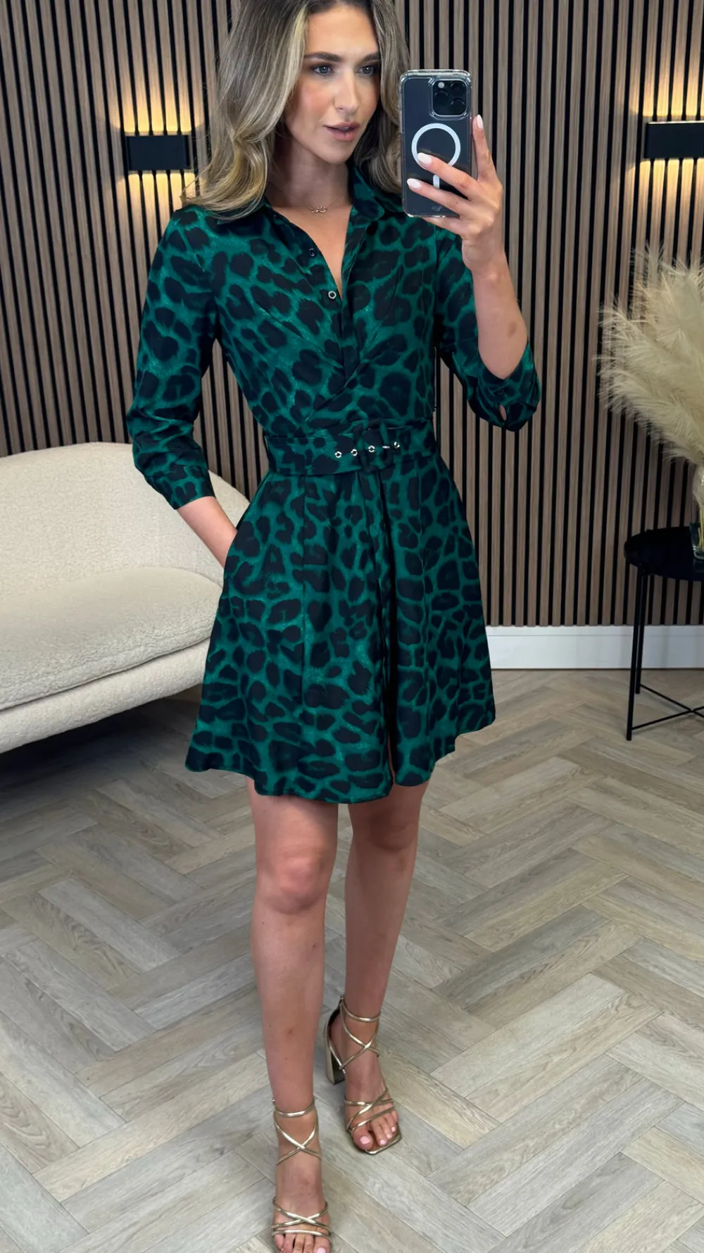 mitchell_green_leopard_pr_7.webp GIRL IN MIND Fitted Dresses | Going Out Dresses^Mitchell Green Leopard Print Wrap Detail Mini Shirt Dress