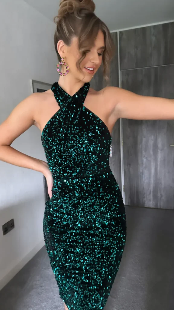 GIRL IN MIND Going Out Dresses | Occasion Dresses^Munroe Green Halterneck Velvet Sequin Midi Dress