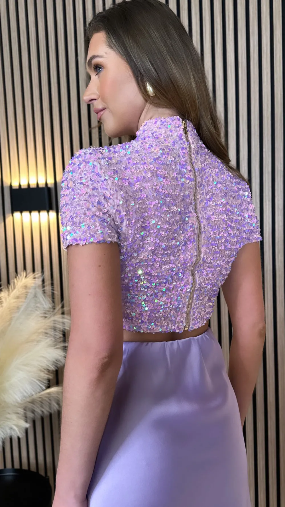 nancy_pink_sequin_high_ne_3.webp VERA LUCY Tops^Nancy Pink Sequin High Neck Crop Top