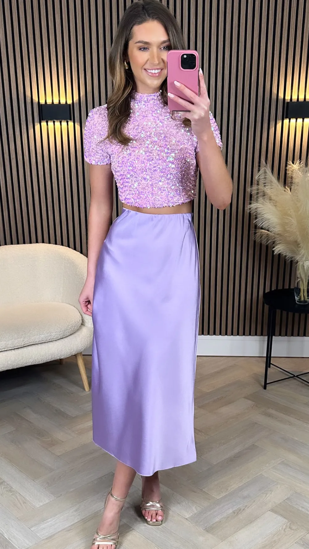 nancy_pink_sequin_high_ne_4.webp VERA LUCY Tops^Nancy Pink Sequin High Neck Crop Top