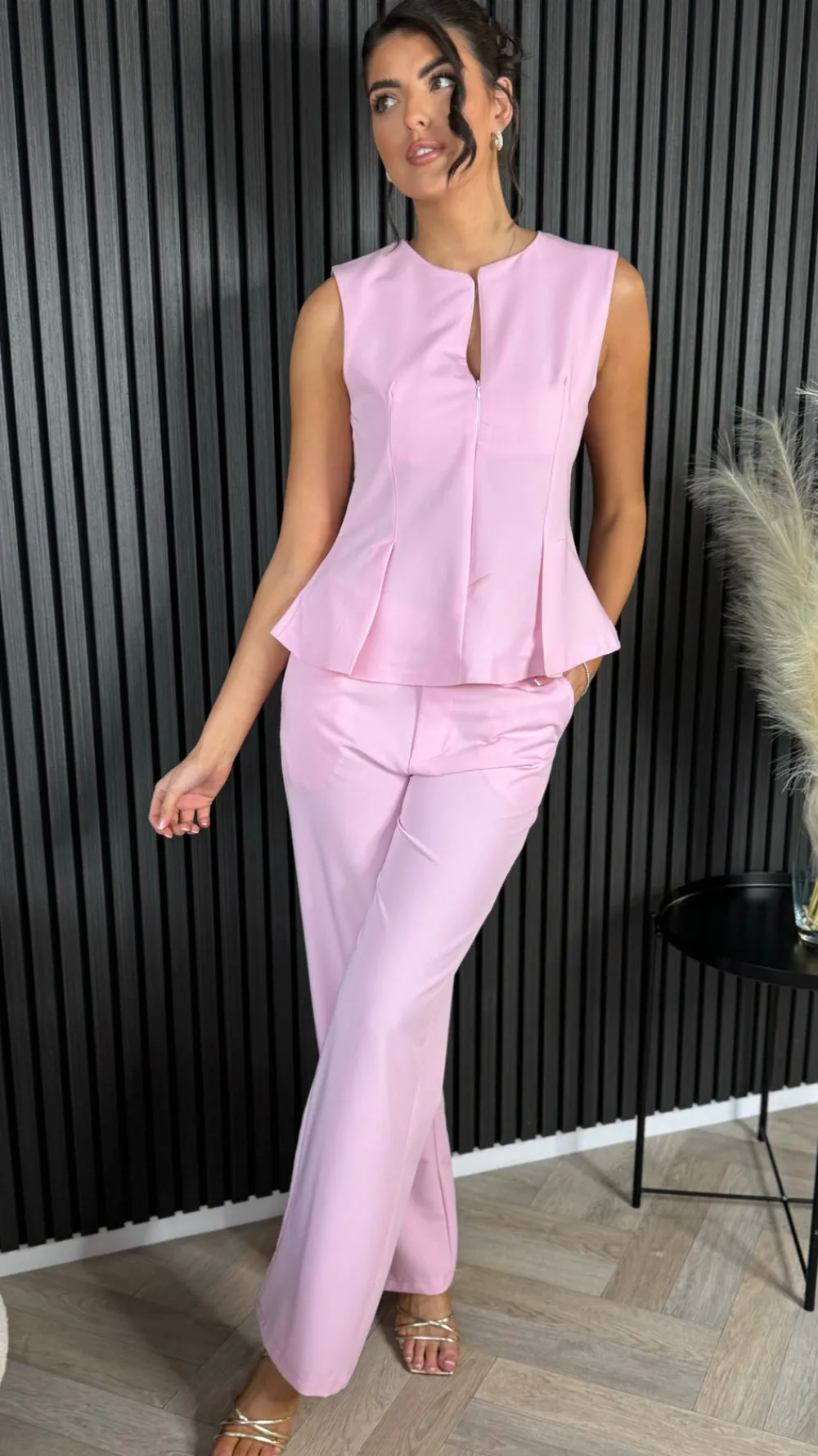 nanette_pink_zip_detail_s_2.webp COPPEROSE Co-ords^Nanette Pink Zip Detail Sleeveless Top & Straight Leg Trousers Co Ord