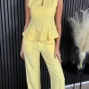 COPPEROSE Co-ords^Nanette Yellow Zip Detail Sleeveless Top & Straight Leg Trousers Co Ord