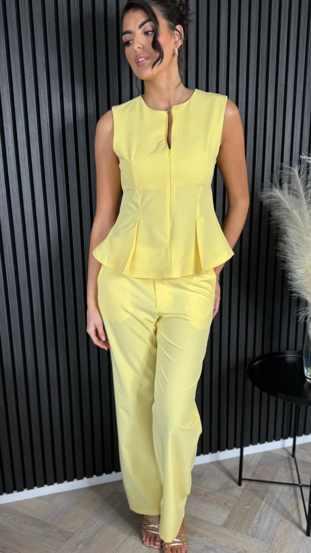 nanette_yellow_zip_detail_3.webp COPPEROSE Co-ords^Nanette Yellow Zip Detail Sleeveless Top & Straight Leg Trousers Co Ord