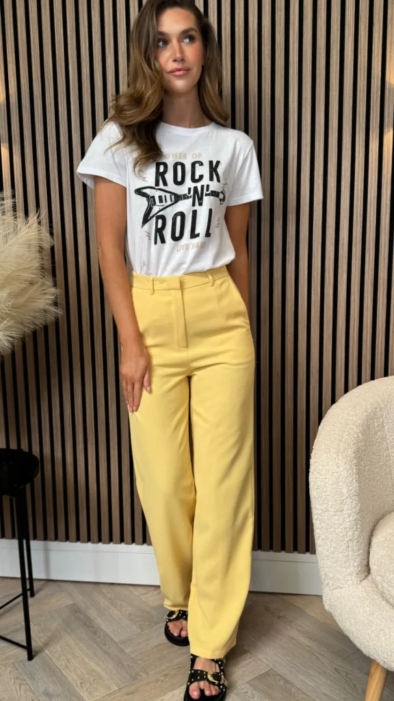 JCD KOOLOOK Trousers^Naomi Yellow Straight Leg Trousers