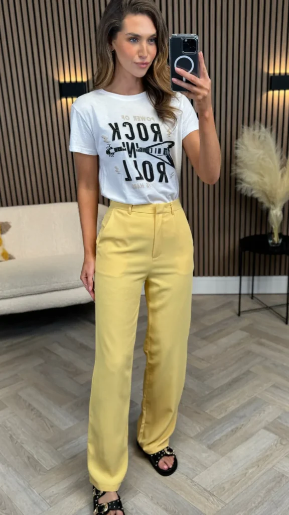 JCD KOOLOOK Trousers^Naomi Yellow Straight Leg Trousers