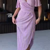 GIRL IN MIND Going Out Dresses | Occasion Dresses^Natalie Lilac Metallic Angel Sleeve Wrap Midi Dress