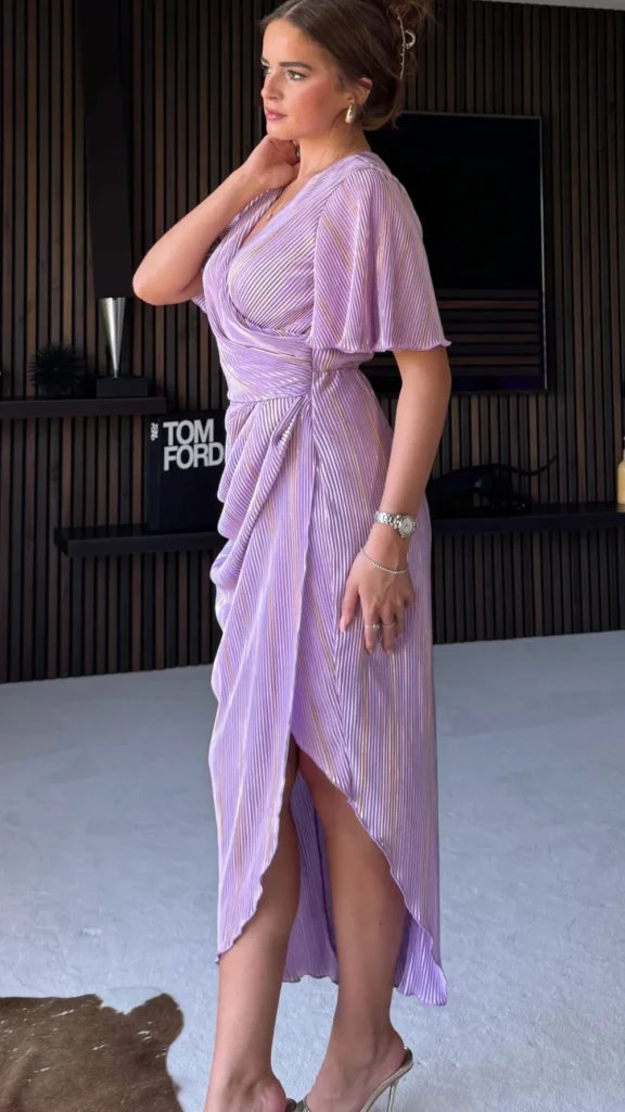 GIRL IN MIND Going Out Dresses | Occasion Dresses^Natalie Lilac Metallic Angel Sleeve Wrap Midi Dress