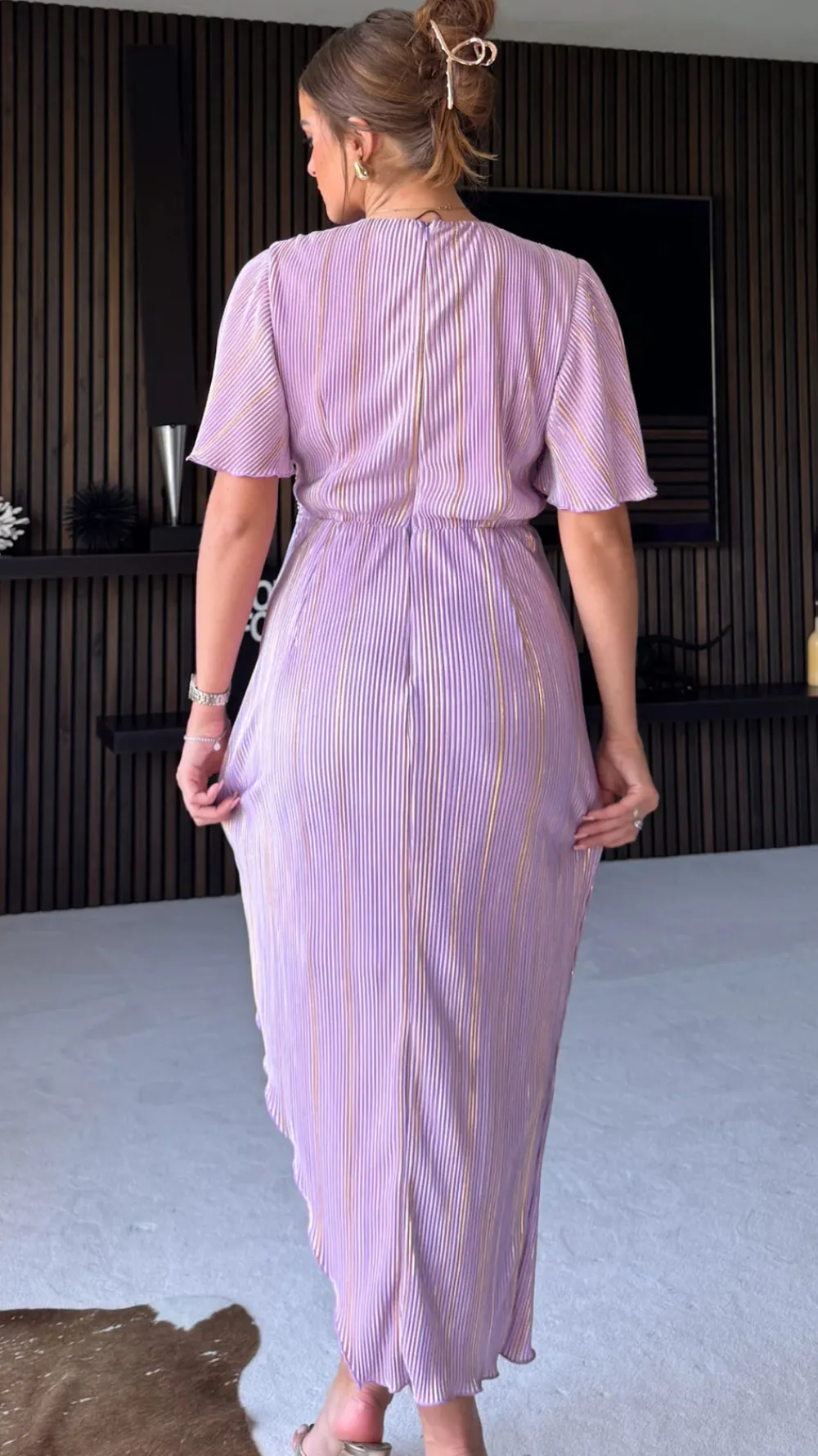 natalie_lilac_metallic_an_3.webp GIRL IN MIND Going Out Dresses | Occasion Dresses^Natalie Lilac Metallic Angel Sleeve Wrap Midi Dress