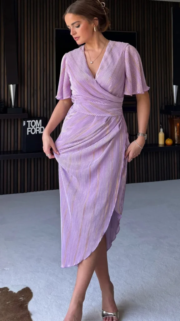 GIRL IN MIND Going Out Dresses | Occasion Dresses^Natalie Lilac Metallic Angel Sleeve Wrap Midi Dress