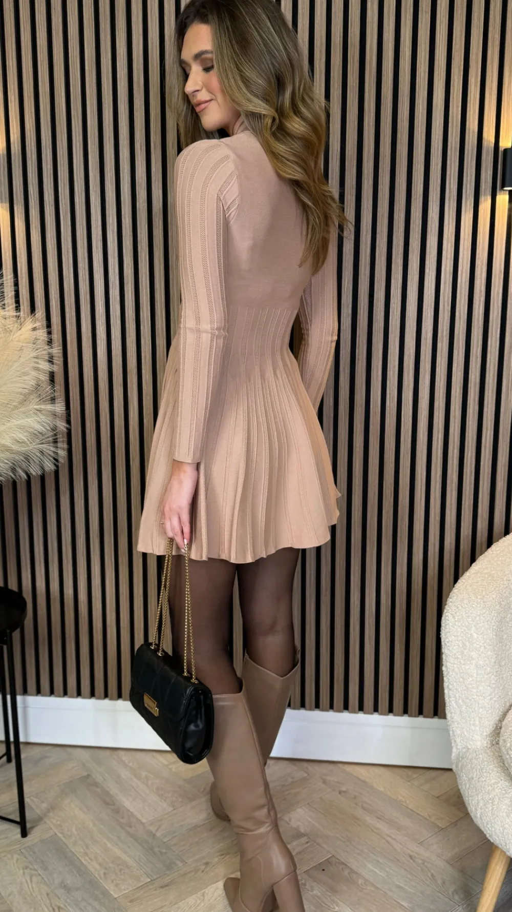 nessa_beige_button_down_c_10.webp ALLYSON Fitted Dresses | Day Dresses^Nessa Beige Button Down Collared Knit Mini Dress