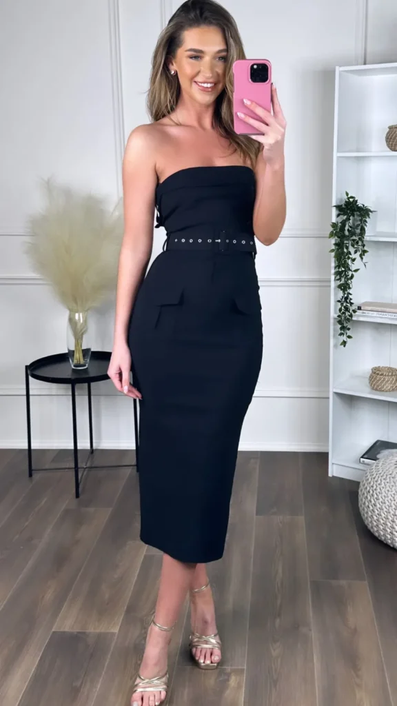AX PARIS Going Out Dresses | Occasion Dresses^Nico Black Stretch Cotton Strapless Belted Bodycon Midi Dress