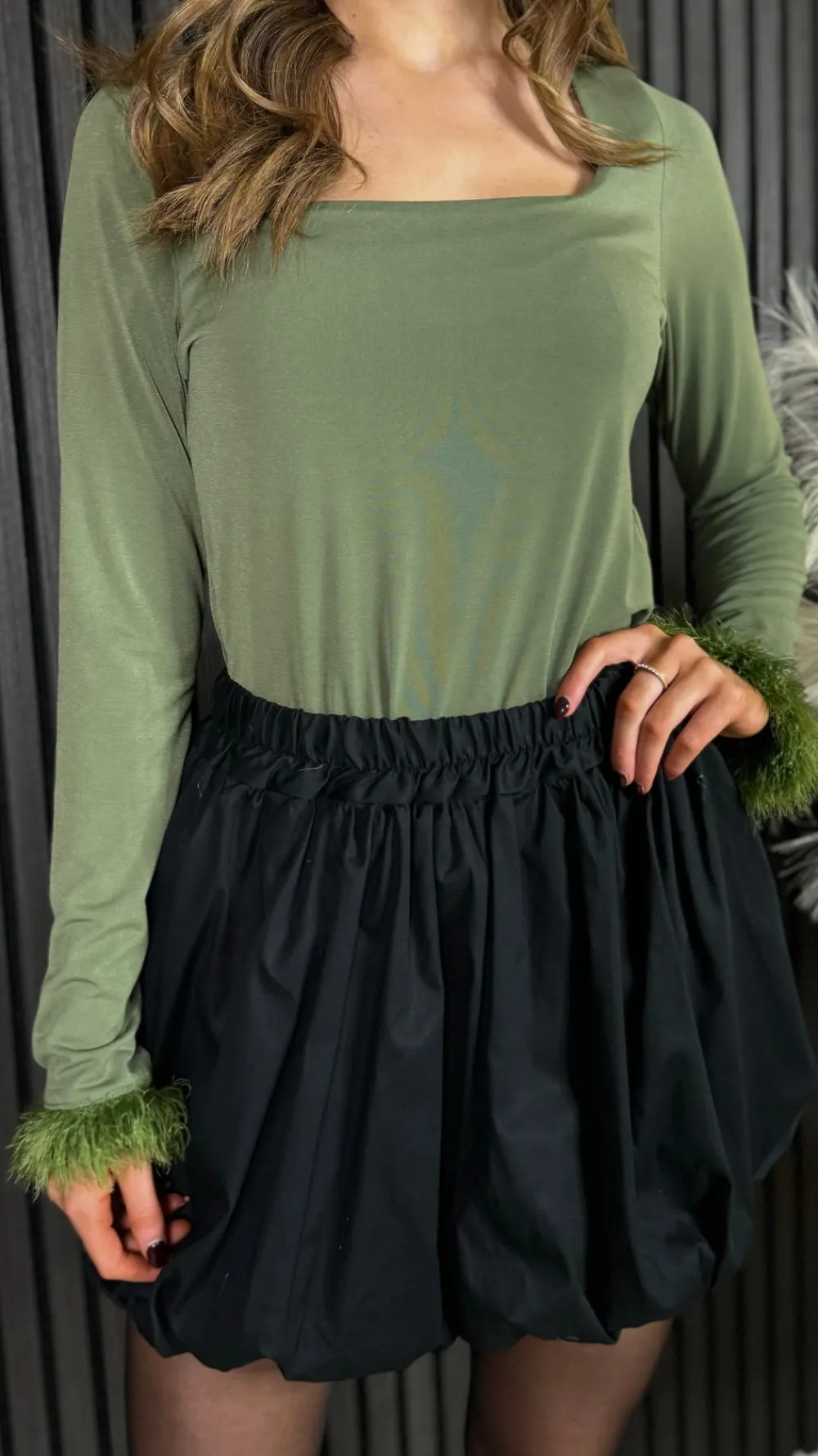 nyla_black_puff_style_bub_2.webp ESTEE BROWN Skirts & Shorts^Nyla Black Puff Style Bubble Mini Skirt