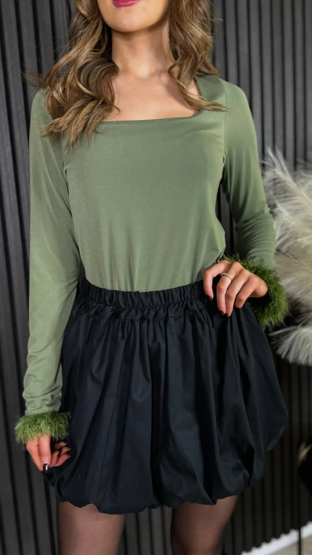 nyla_black_puff_style_bub_3.webp ESTEE BROWN Skirts & Shorts^Nyla Black Puff Style Bubble Mini Skirt