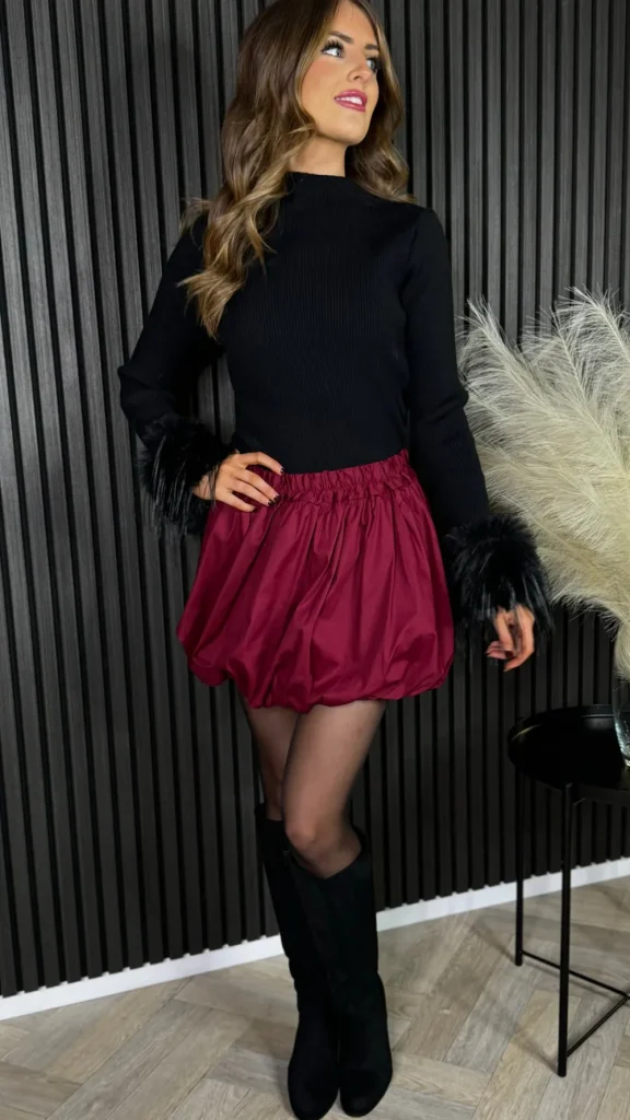 ESTEE BROWN Skirts & Shorts^Nyla Burgundy Puff Style Bubble Mini Skirt