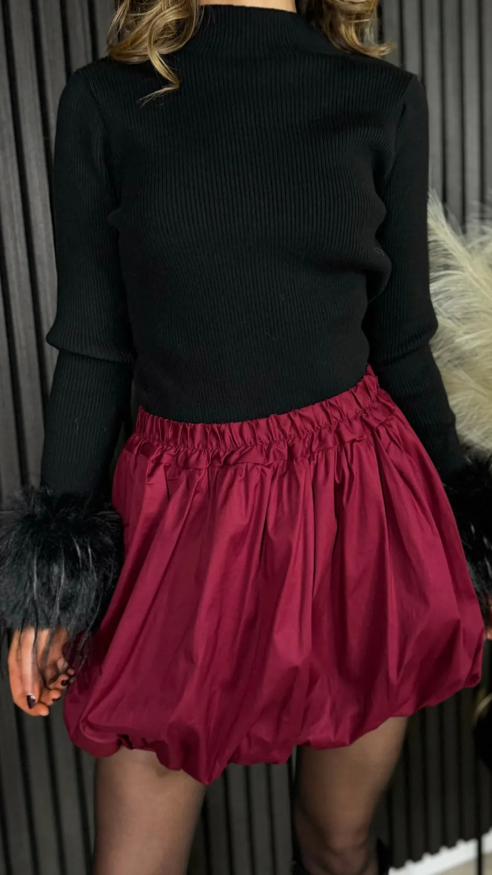 nyla_burgundy_puff_style__1.webp ESTEE BROWN Skirts & Shorts^Nyla Burgundy Puff Style Bubble Mini Skirt