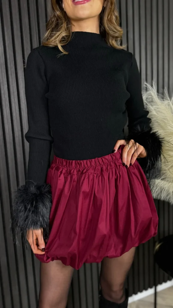 ESTEE BROWN Skirts & Shorts^Nyla Burgundy Puff Style Bubble Mini Skirt