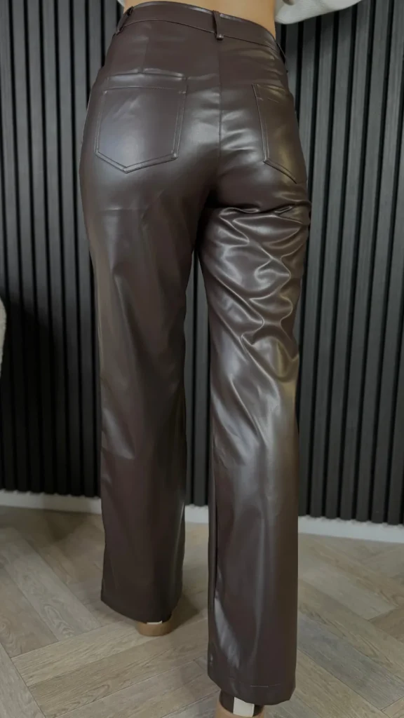 ELENZA Trousers^Nylah Brown Leather Look Straight Leg Trousers