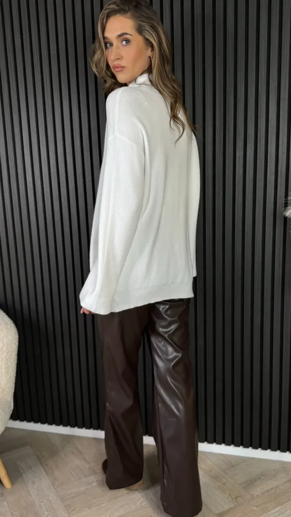 ELENZA Trousers^Nylah Brown Leather Look Straight Leg Trousers