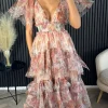 CANDICE FAIRE Going Out Dresses | Occasion Dresses^Oceana Brown Floral Print Tulle Maxi Dress