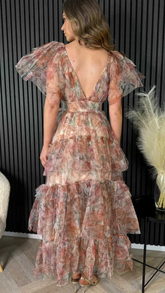 CANDICE FAIRE Going Out Dresses | Occasion Dresses^Oceana Brown Floral Print Tulle Maxi Dress