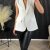 ATTENTIF Tops^Oliviane White Tailored Longline Waistcoat