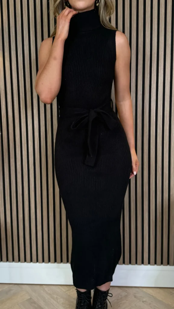 AX PARIS Going Out Dresses | Midi Dresses^Paige Black Roll Neck Sleeveless Belted Knit Midi Dress