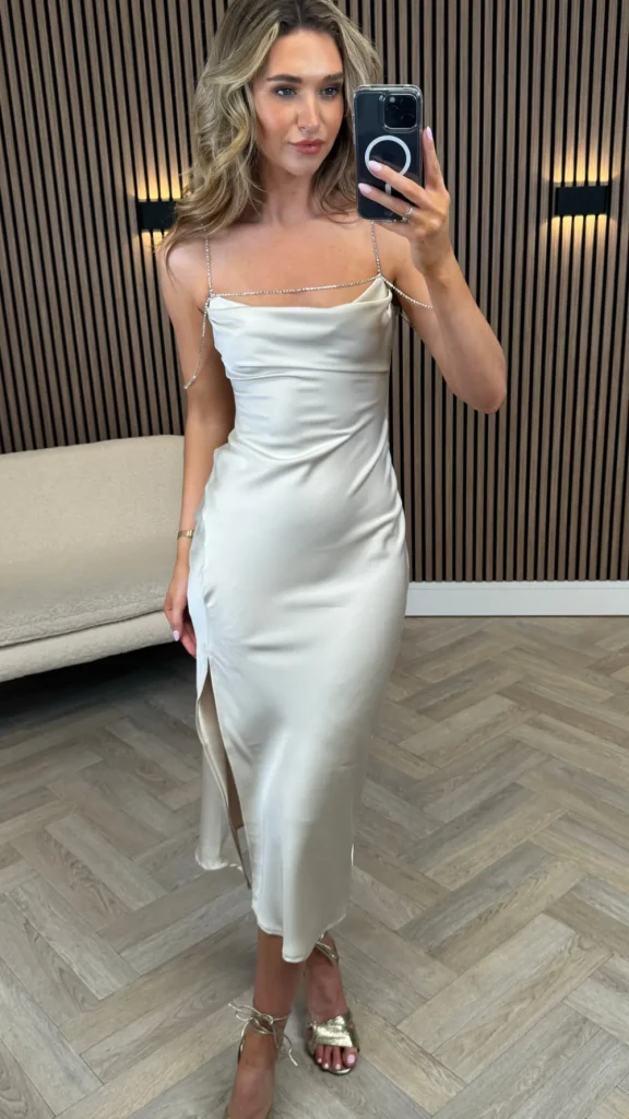 PARIS FASHION SHOPS Going Out Dresses | Occasion Dresses^Paris Beige Satin Slip Midi Dress