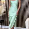 PARIS FASHION SHOPS Going Out Dresses | Occasion Dresses^Paris Light Green Satin Slip Midi Dress