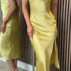 PARIS FASHION SHOPS Going Out Dresses | Occasion Dresses^Paris Yellow Satin Slip Midi Dress