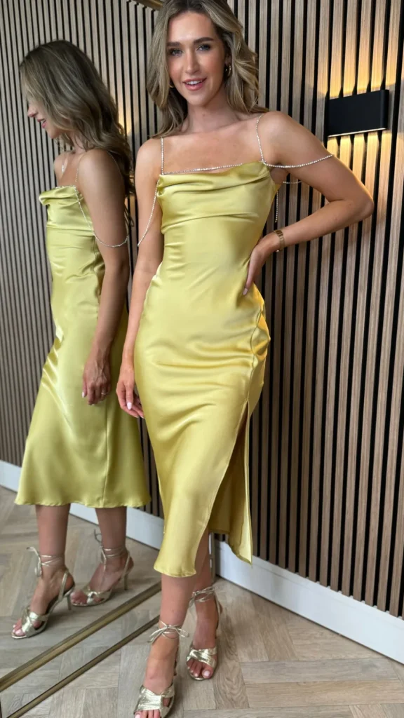 PARIS FASHION SHOPS Going Out Dresses | Occasion Dresses^Paris Yellow Satin Slip Midi Dress