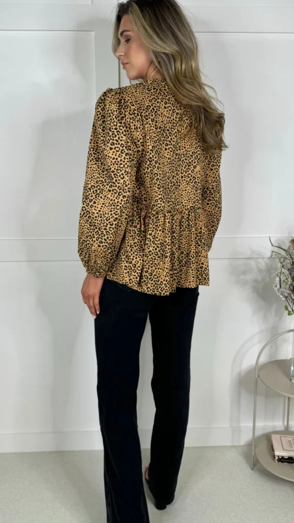 PARIS FASHION SHOPS Tops^Penny Beige & Black Leopard Printed Tie Detail Top