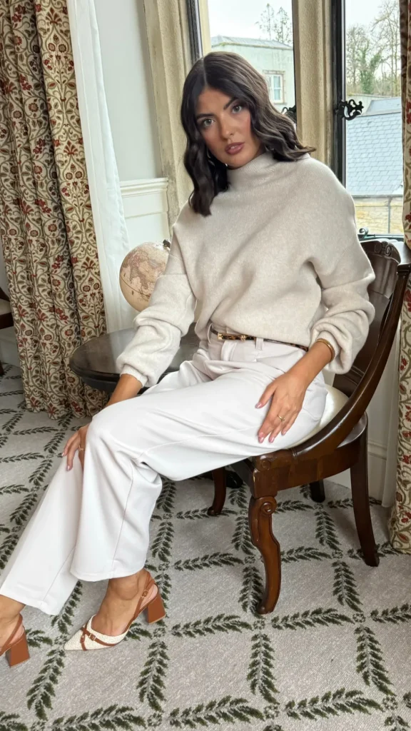 FEELKOO Trousers^Petra Beige Straight Leg Trousers