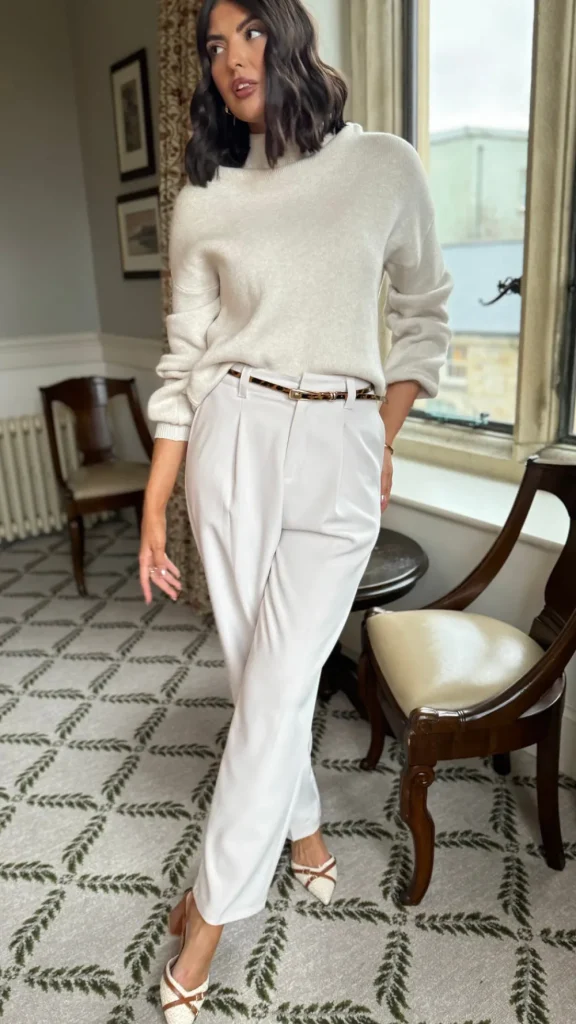 FEELKOO Trousers^Petra Beige Straight Leg Trousers