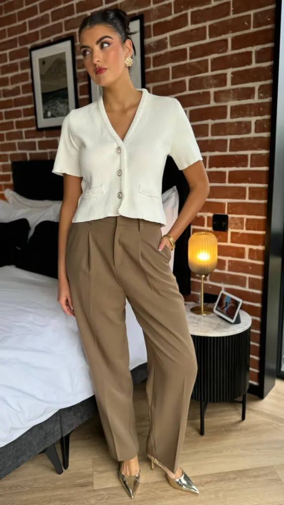 FEELKOO Trousers^Petra Taupe Straight Leg Trousers
