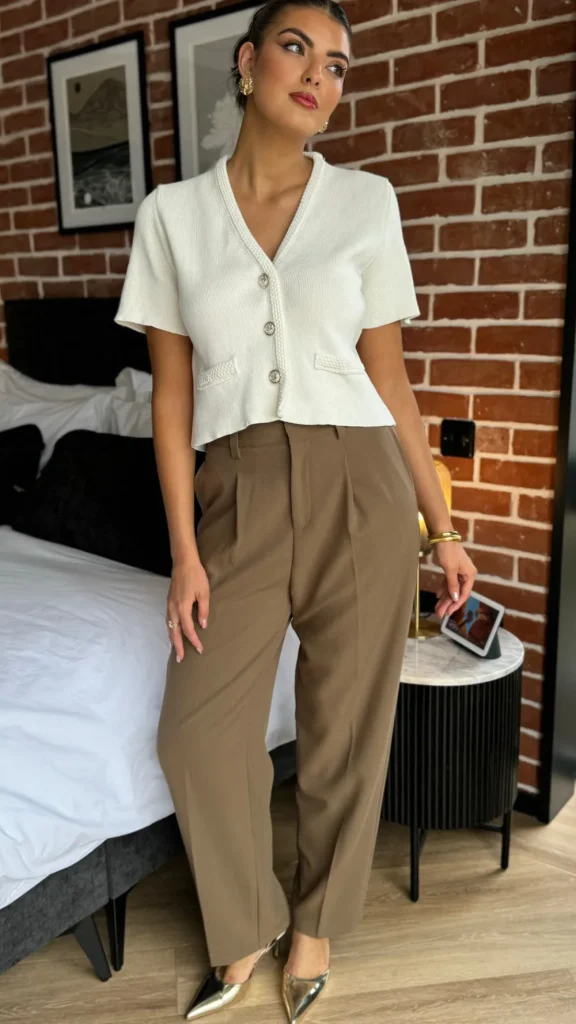FEELKOO Trousers^Petra Taupe Straight Leg Trousers