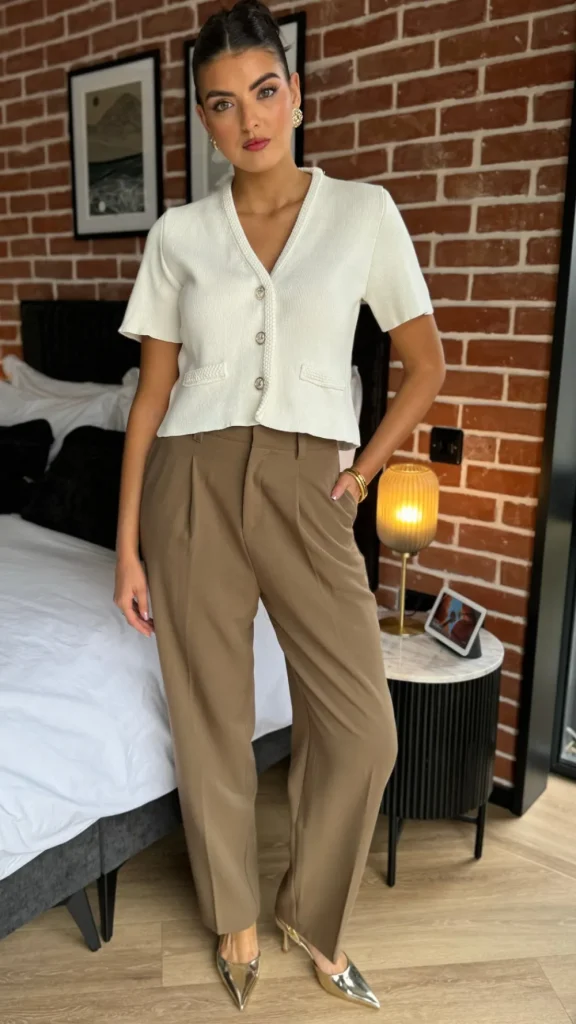 FEELKOO Trousers^Petra Taupe Straight Leg Trousers