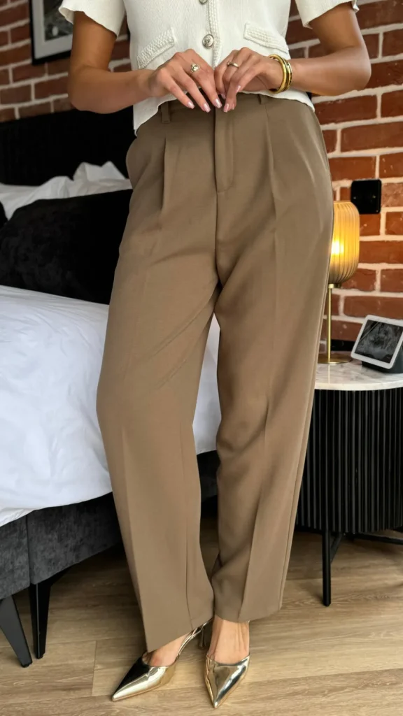 FEELKOO Trousers^Petra Taupe Straight Leg Trousers