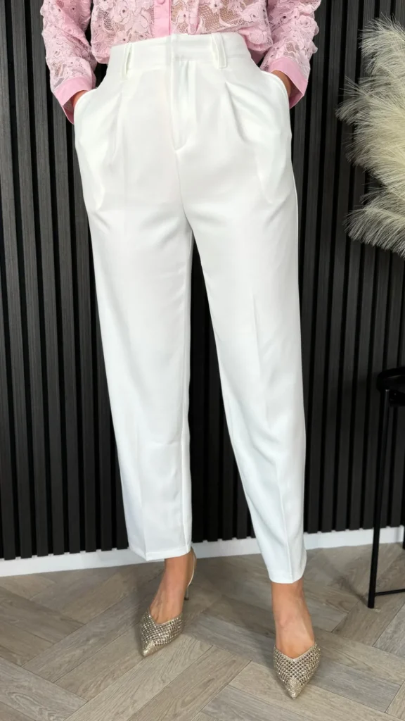 FEELKOO Trousers^Petra White Straight Leg Trousers