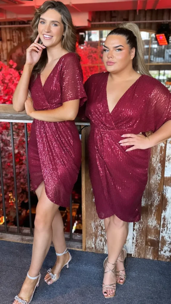 GIRL IN MIND Going Out Dresses | Occasion Dresses^Poe Burgundy Sequin Wrap Midi Dress