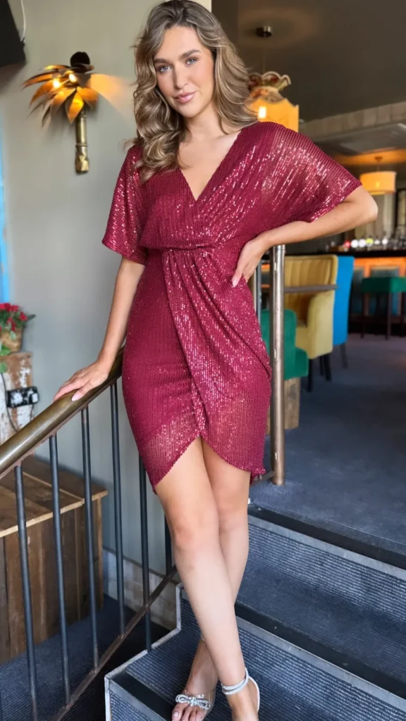 GIRL IN MIND Going Out Dresses | Occasion Dresses^Poe Burgundy Sequin Wrap Midi Dress
