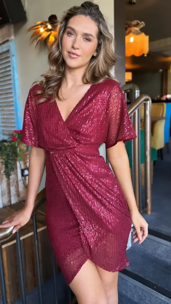 GIRL IN MIND Going Out Dresses | Occasion Dresses^Poe Burgundy Sequin Wrap Midi Dress
