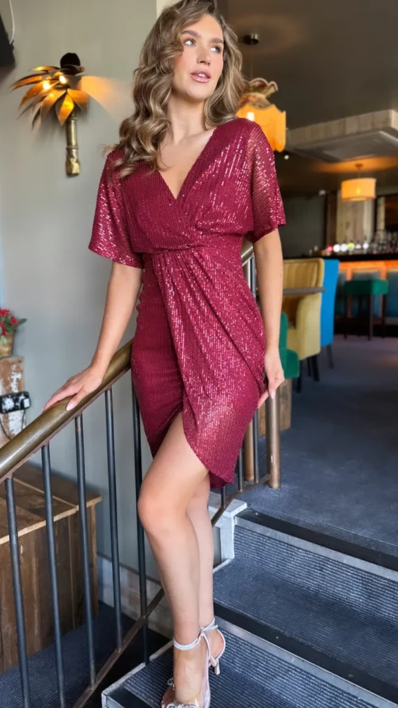 GIRL IN MIND Going Out Dresses | Occasion Dresses^Poe Burgundy Sequin Wrap Midi Dress