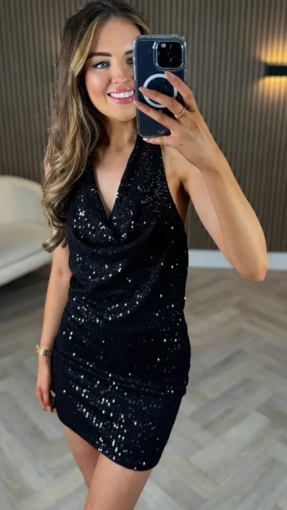 LUCCE Going Out Dresses | Occasion Dresses^Presley Black Sequin Haltereck Mini Dress