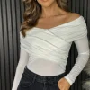 LORIANE Tops^Queenie White Off Shoulder Bodysuit