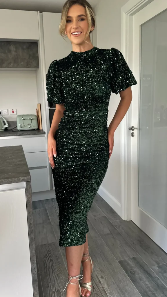 VERA LUCY Fitted Dresses | Going Out Dresses^Rachelle Green Sequin Bow Back Detail Midi Dress