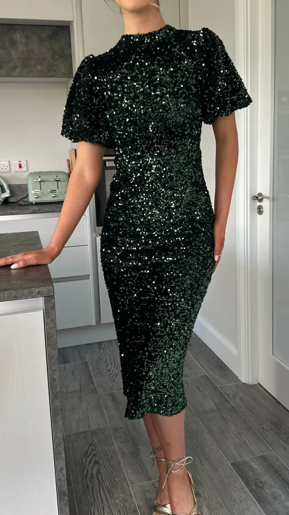 rachelle_green_sequin_bow_5.webp VERA LUCY Fitted Dresses | Going Out Dresses^Rachelle Green Sequin Bow Back Detail Midi Dress