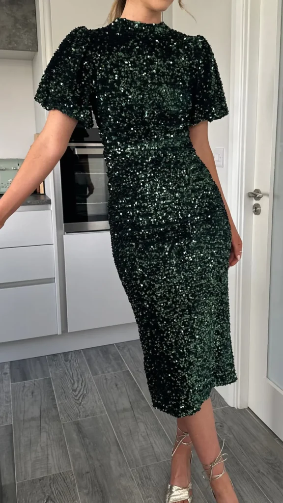 VERA LUCY Fitted Dresses | Going Out Dresses^Rachelle Green Sequin Bow Back Detail Midi Dress