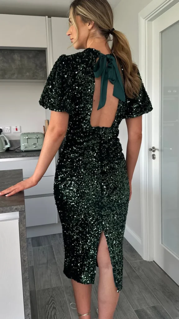 VERA LUCY Fitted Dresses | Going Out Dresses^Rachelle Green Sequin Bow Back Detail Midi Dress