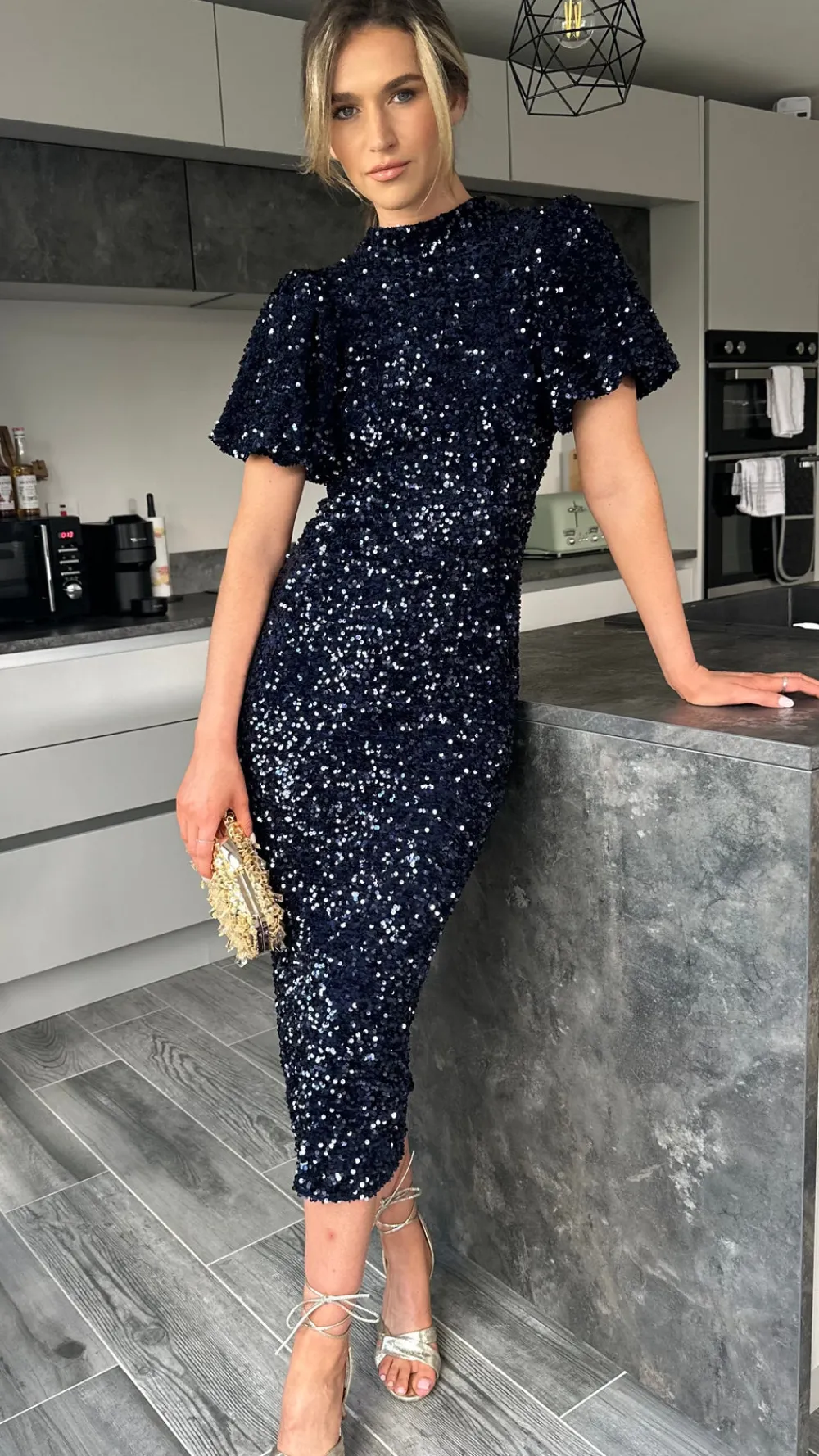 rachelle_navy_sequin_bow__0.webp VERA LUCY Fitted Dresses | Going Out Dresses^Rachelle Navy Sequin Bow Back Detail Midi Dress